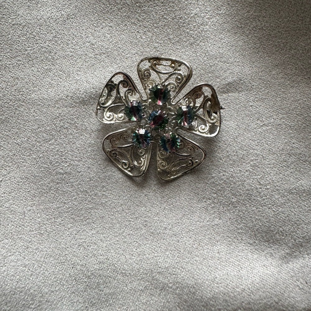 Elegant Silver Floral Brooch